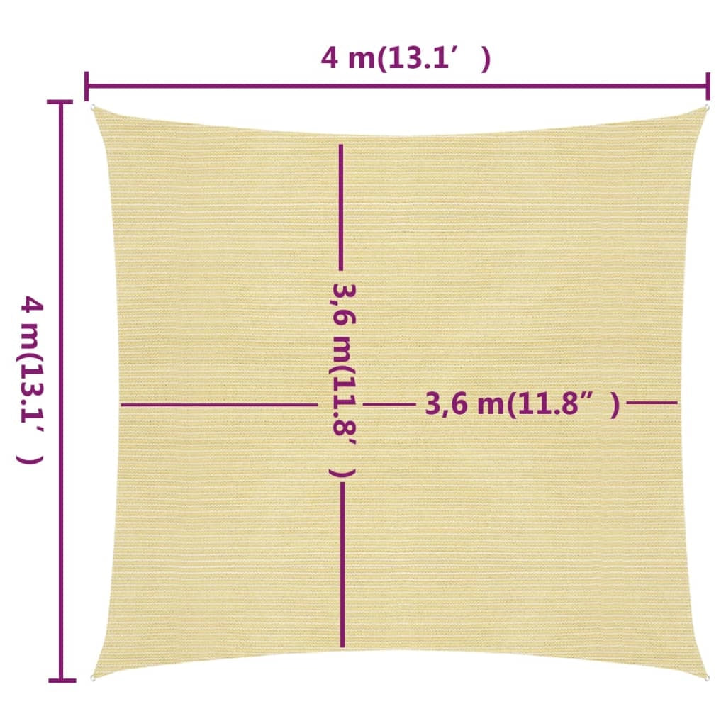 Vela ombreggiante/ombrellone 160 g/m² HDPE 4 x 4 m beige 02_0008979