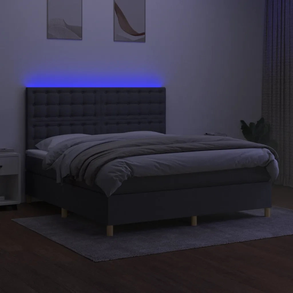 Letto a Molle Materasso e LED Grigio Scuro 180x200cm in Tessuto 3135774