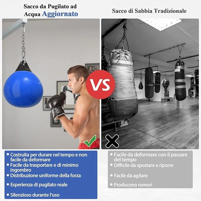 Sacco da Boxe per Bambini ed Adulti 50 kg, Sacco da Boxe ad Acqua con Catena Metallica Regolabile, Ganci, Fibbie di Assicurazione e Tubo dell’Acqua