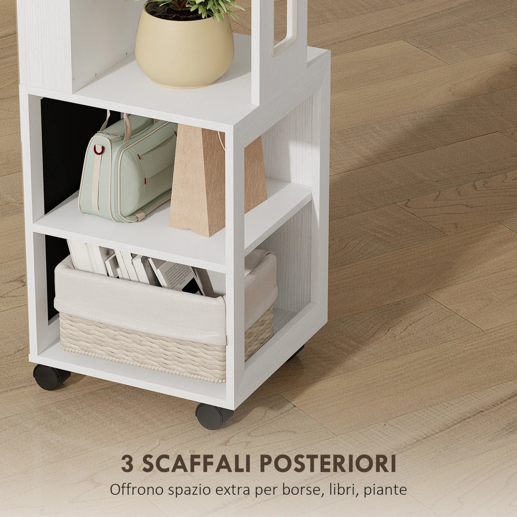 Specchio Girevole con Armadietto Portagioielli e Appendiabiti 37x40x165,5 cm Luce LED Regolabile e Serratura in MDF