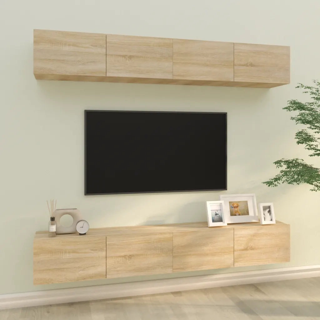 Mobili Porta TV a Parete 4 pz-Set di 4 Credenza per TV sospesa Rovere Sonoma 100x30x30 cm