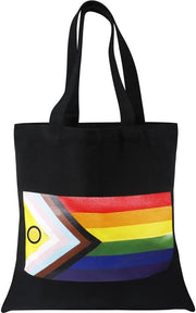 Borsa a Mano con Maniglia Lunga - Borsa della Spesa - Borsa a Tote in Cotone - Bandiera Progress Pride - Borsa da Viaggio - Materiale Sostenibile