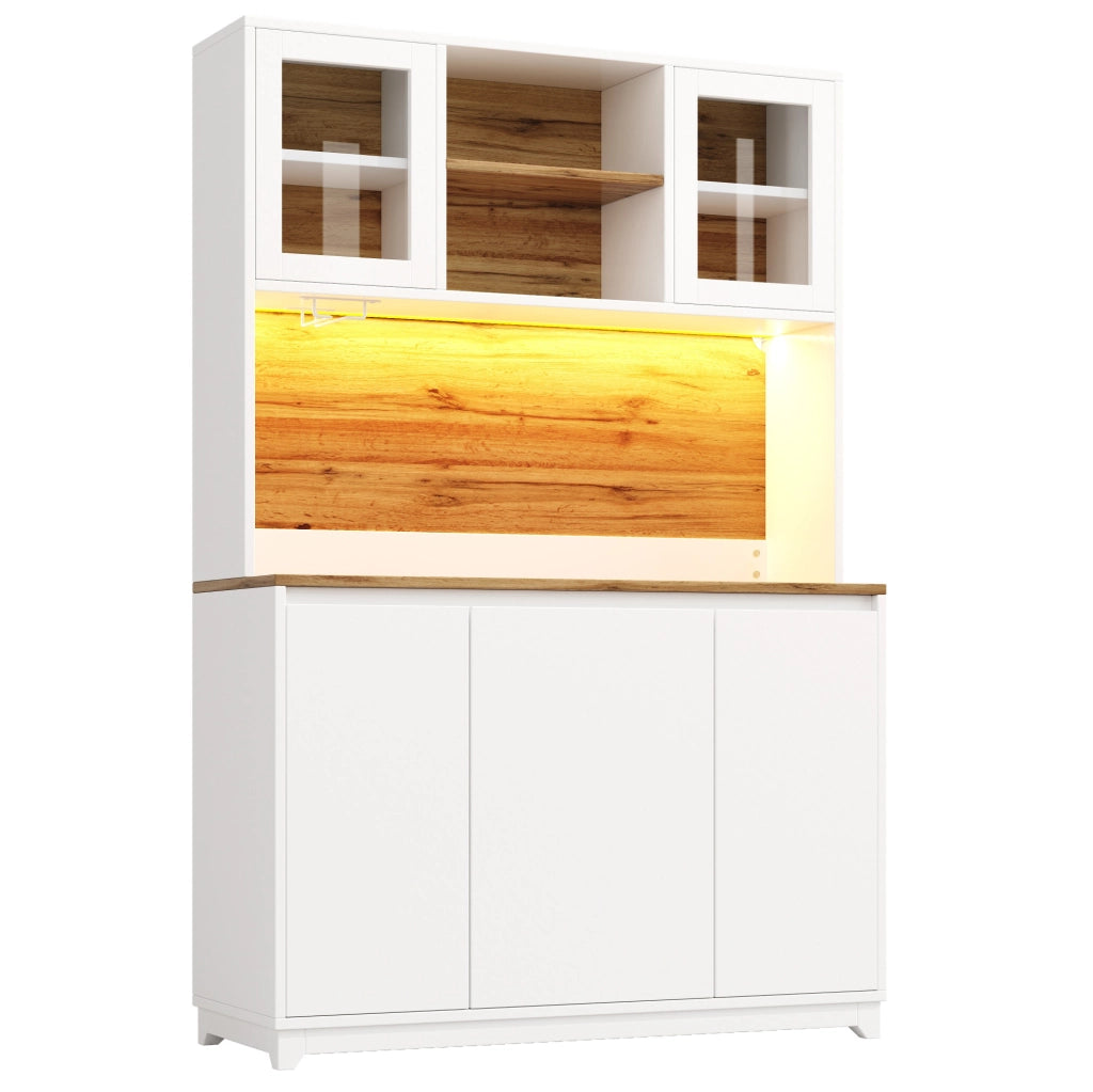 Credenza 120x40x180 cm con LED; ante in acrilico; MDF e metallo; bianco