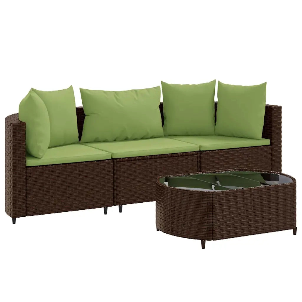 Set Divano da Giardino 4 pz con Cuscini Marrone in Polyrattan 3308366