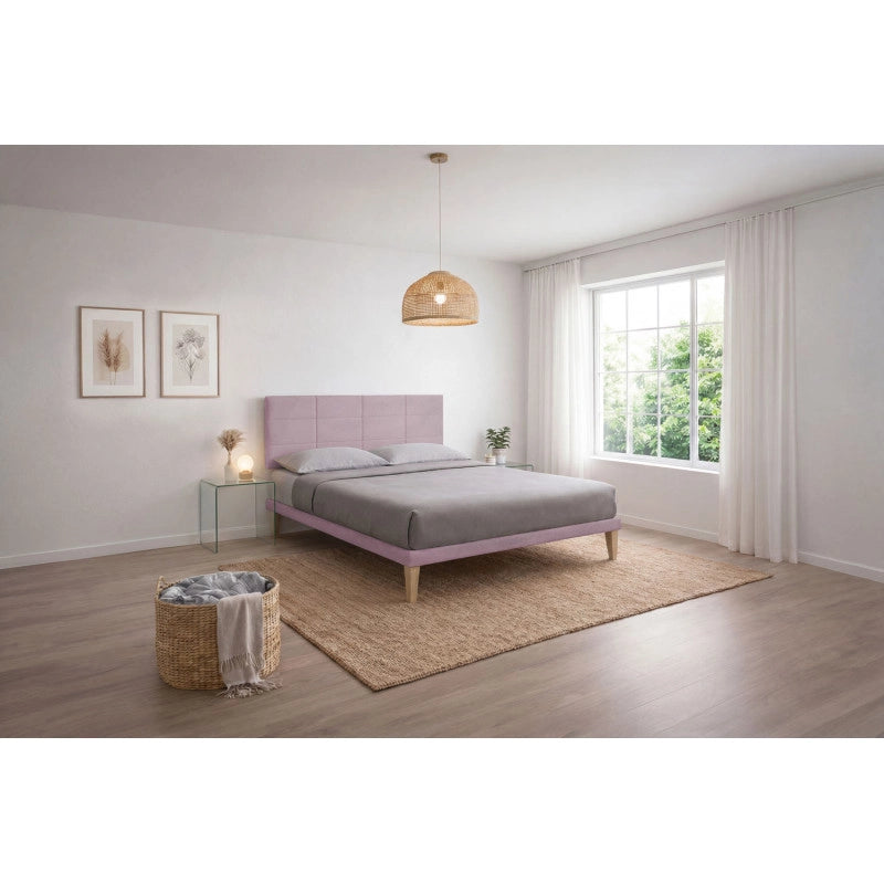 Letto imbottito Matrimoniale 180x190 cm Square - Con rete,Glicine,Microfibra