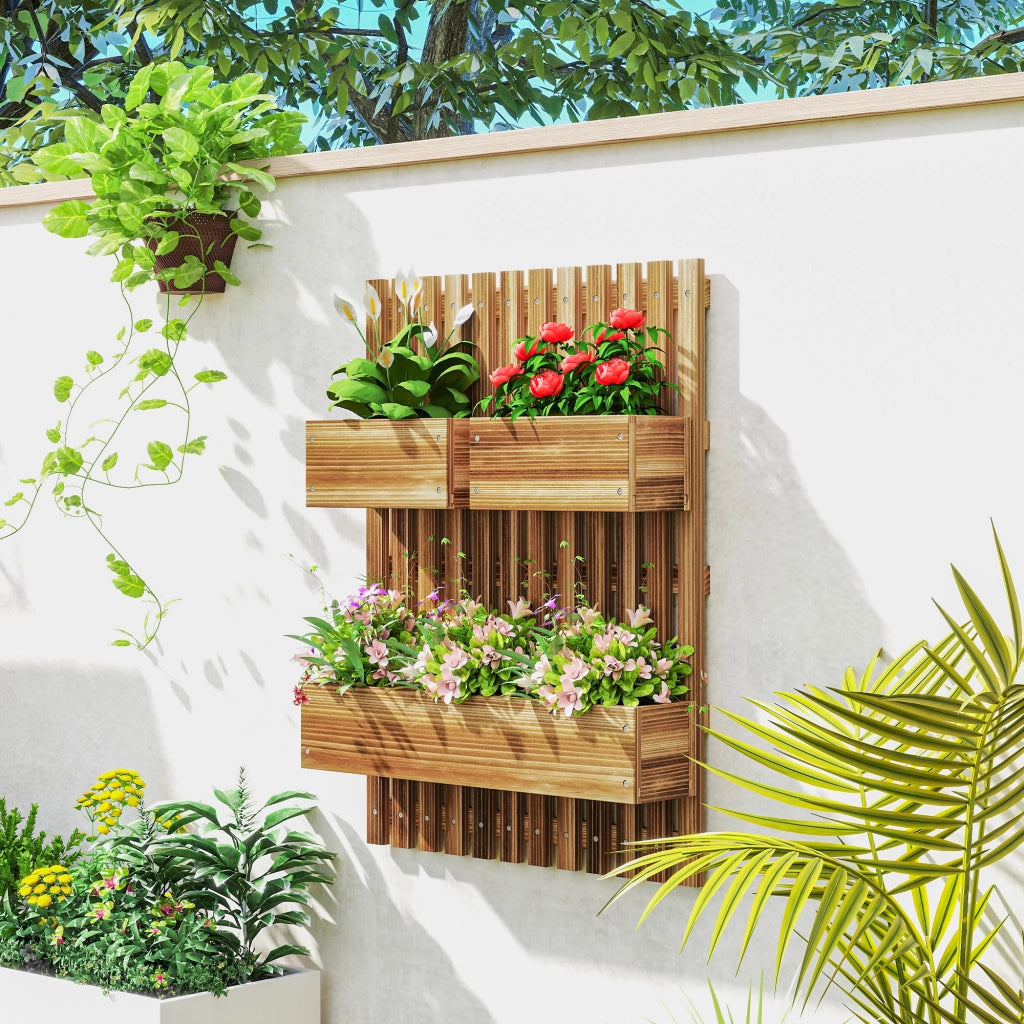 Fioriera da parete in legno massello con 3 vaschette removibili ¨C Xylo ¨C 60x16x80 cm