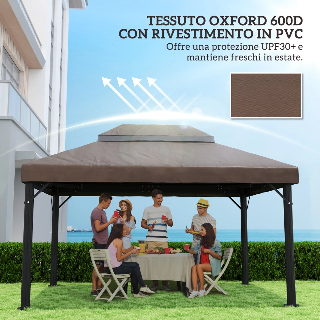 Copertura per Gazebo da Giardino 3x4 m a 2 Livelli in Tessuto Oxford 600D con Fori di Drenaggio, Caff¨¨