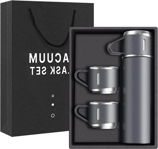 Termos per caffè in acciaio inossidabile 500ml - Otre termo-isolanti a vuoto con tazza - Bebidi caldi e freddi per viaggi - Grigio - 3 tappi