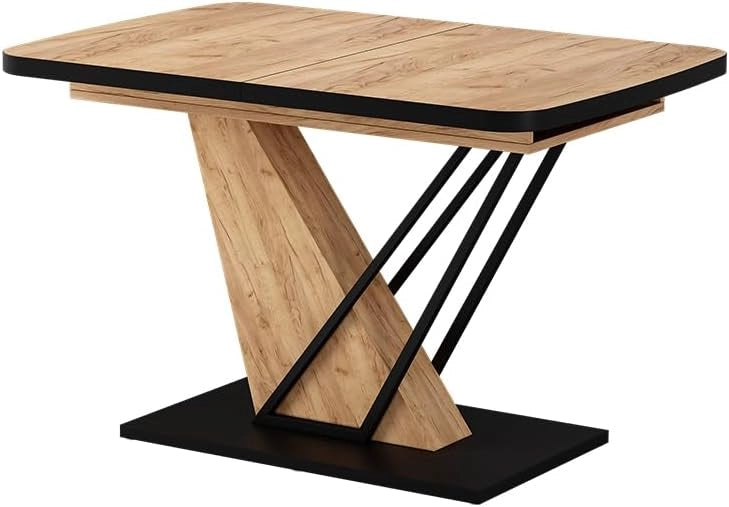 tavolo da pranzo allungabile Fenaro, Rovere nero/oro, 120 x 80 cm estensibile, estendibile fino a 160 cm con prolunga integrata