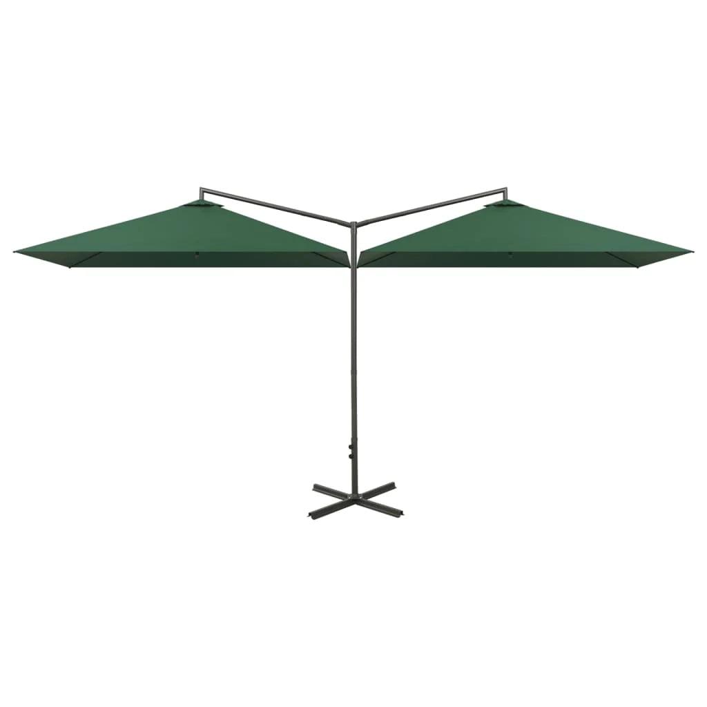 Ombrellone doppio con palo in acciaio 600 x 300 cm verde 02_0008438