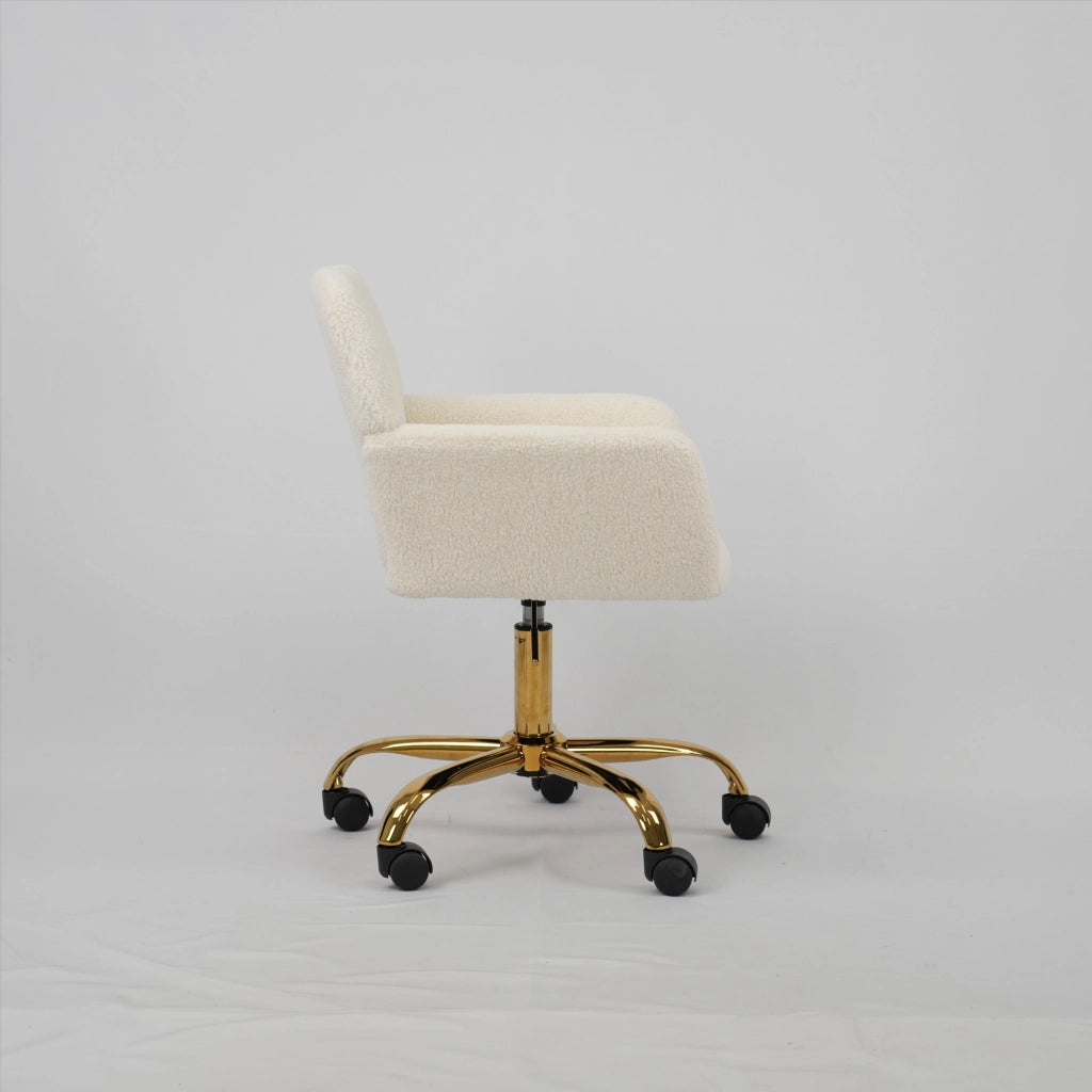 Sedia da ufficio, sedia da trucco, girevole, altezza della seduta regolabile, rivestimento in velluto sintetico, struttura in metallo, bianca