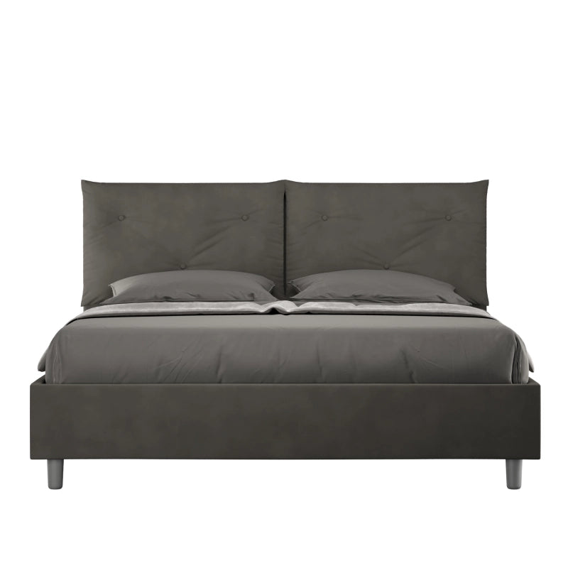 Letto imbottito Matrimoniale 160x190 cm Appia - Contenitore,Microfibra,Grigio
