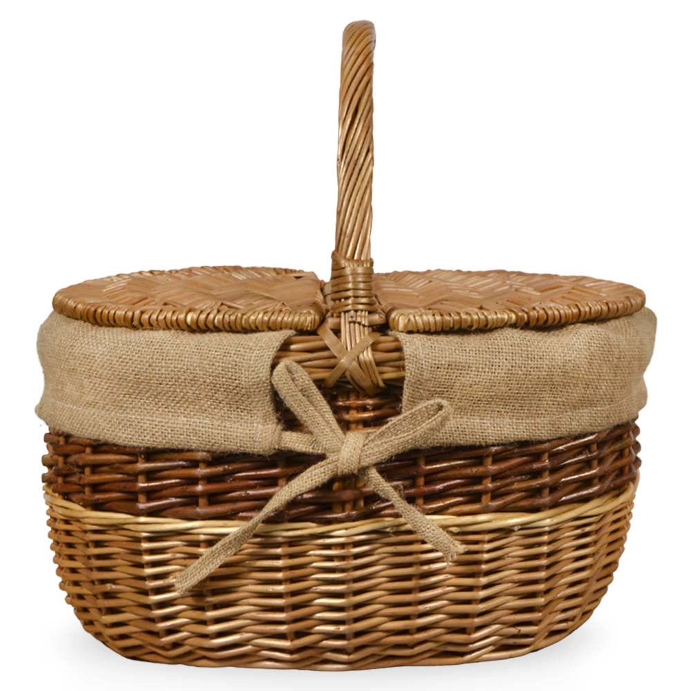 Cesto Ovale Clara picnic in Vimini e Juta con doppio coperchio cm 43 x 33 x h 43