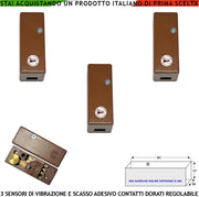 Sensore di Scasso Rileva le Vibrazioni Continue 3 Pezzi Via Filo Per Antifurto Di Inferriate Porte Infissi Vetrate Martelletto Regolabile Segnale Allarme NC Tamper Contenitore Adesivo ABS Marrone IP30