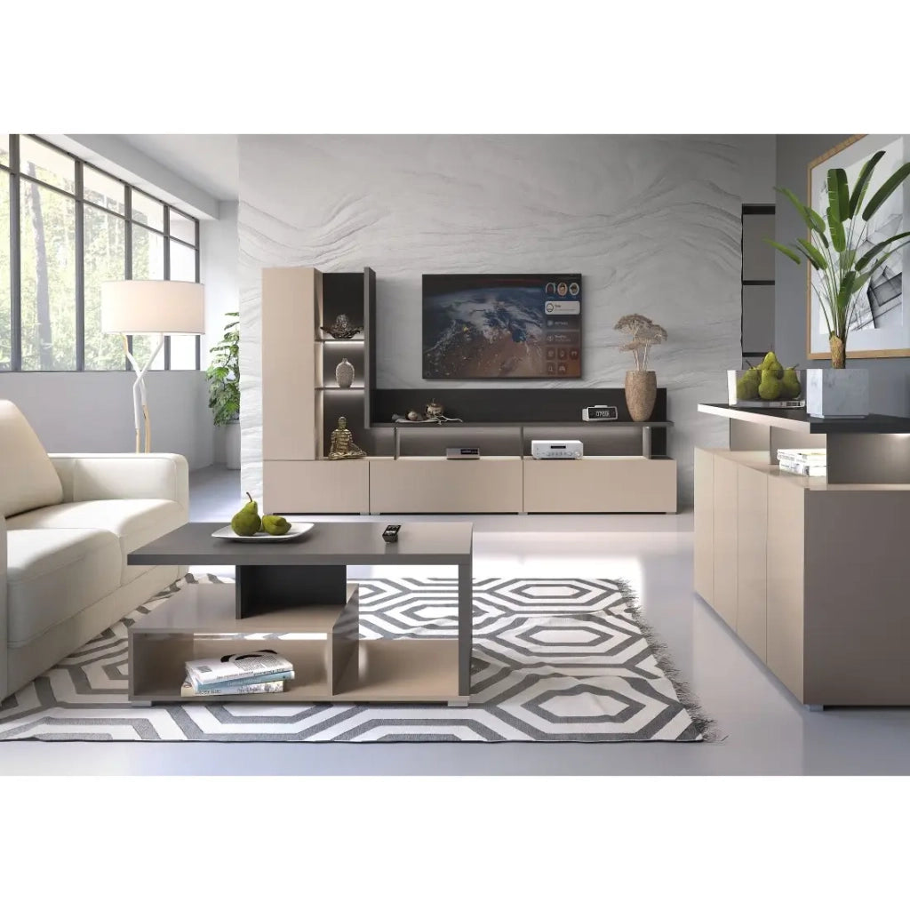 Tavolino basso NESS – Piano 100 x 60 cm – Finitura Congo e antracite – Design moderno