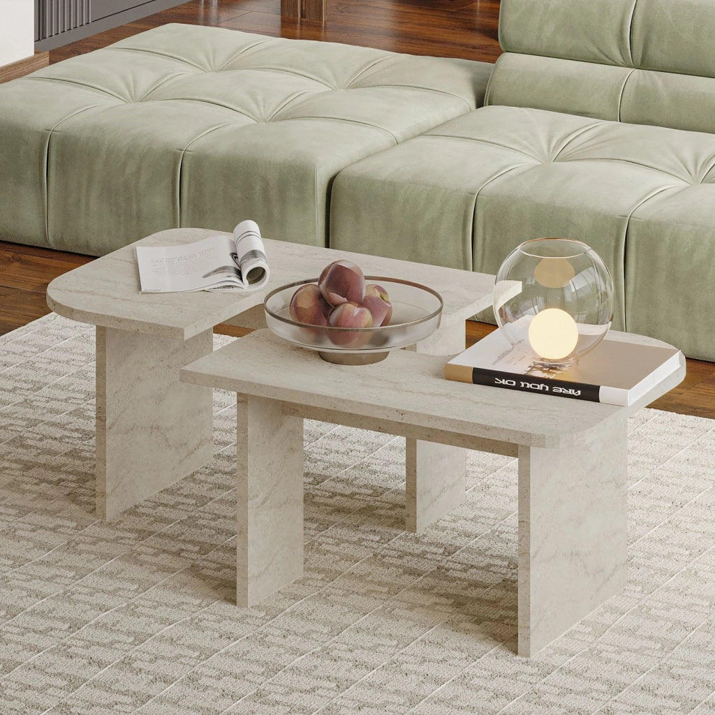 Set di tavolini in legno "Iris" - 90 x 45 x 35 cm - Travertino