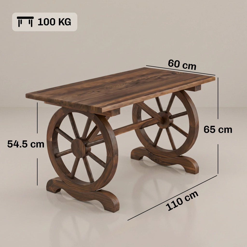 Tavolo da Giardino Stile Country con Gambe a Ruota, in Legno di Abete Resistente alle Intemperie, 110x60x65 cm