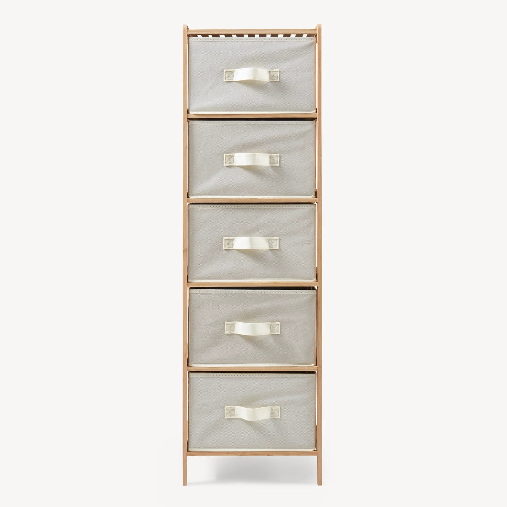 Cassettiera Maldon Comò Organizzatore con 5 Cassetti 122 x 37 x 35 cm - Naturale / Beige [en.casa]
