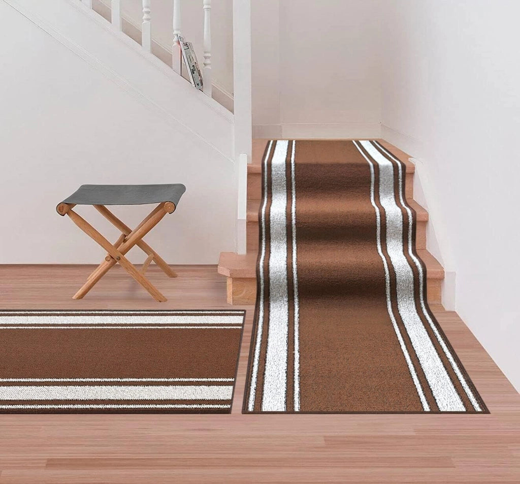 Tappeto Scala Passatoia Ingresso Corsia Scale Antiscivolo Stile Classico Marrone 67x40 cm