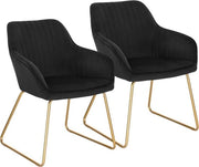 Set di 2 sedie | Nero | Oro | Braccia dorate | Sedie da pranzo | Velluto | Tessuto di velluto
