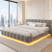 Letto imbottito 160x200 cm con contenitore idraulico e LED in velluto