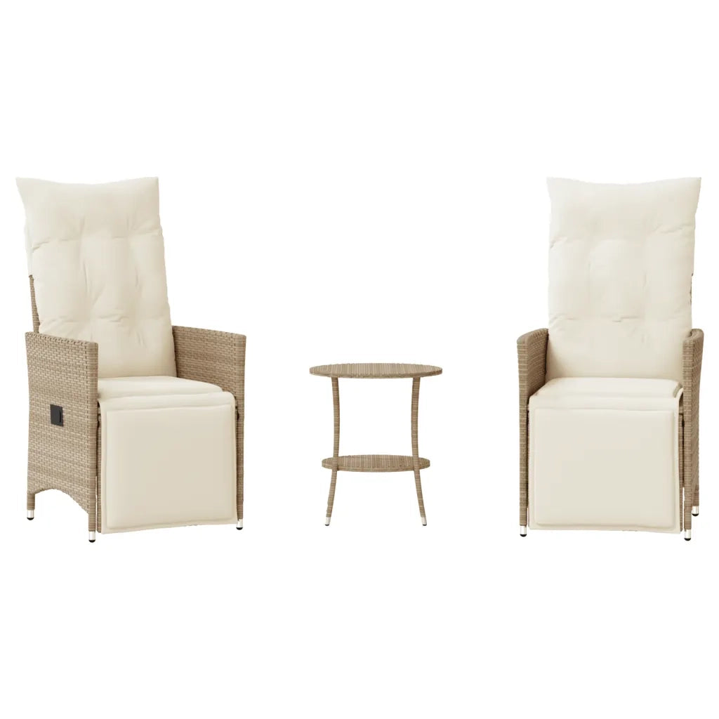 Set da Bistr¨° 3 pz | Set Salotto da Giardino con Cuscini Beige in Polyrattan