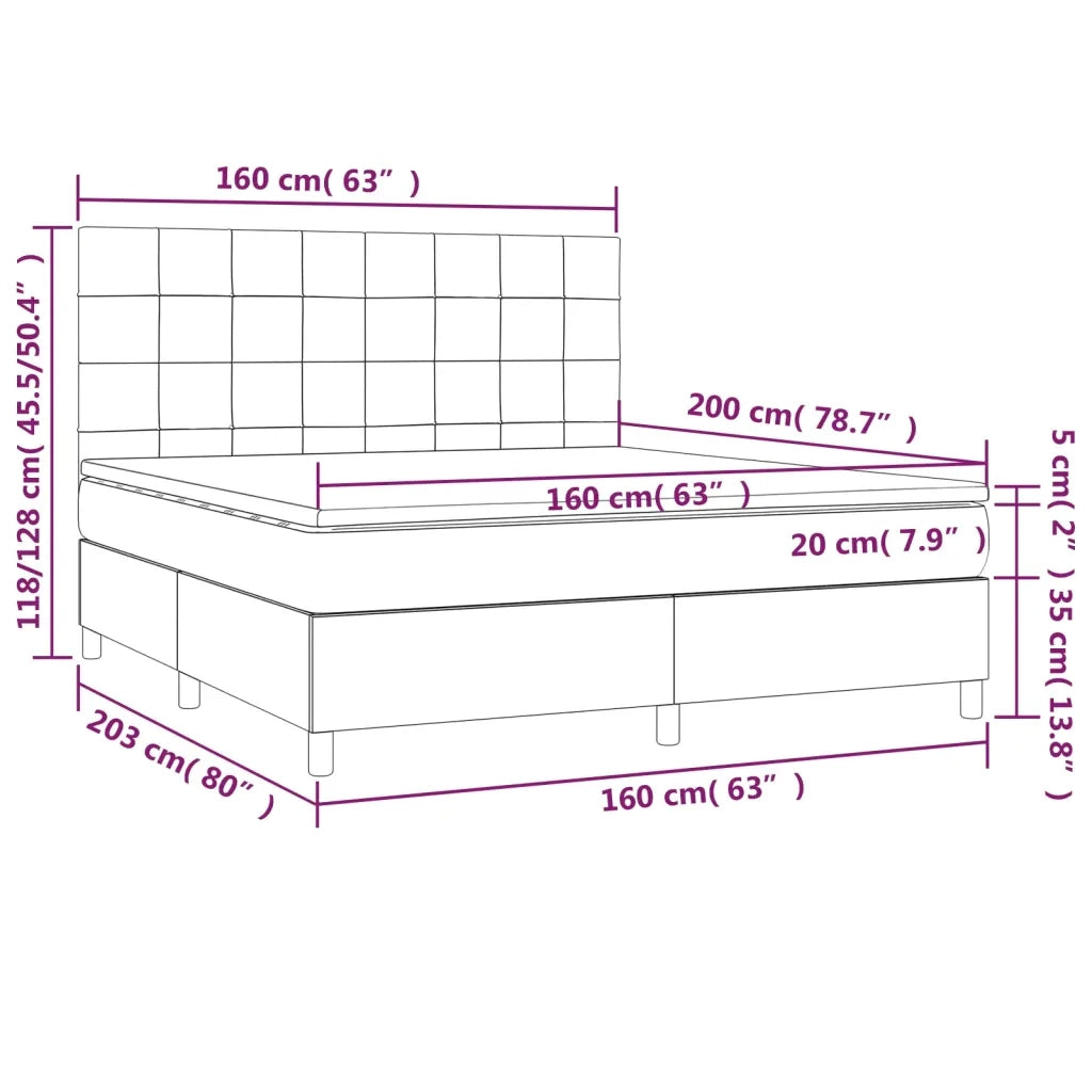 Letto a Molle con Materasso e LED Rosa 160x200 cm in Velluto cod mxl 71326