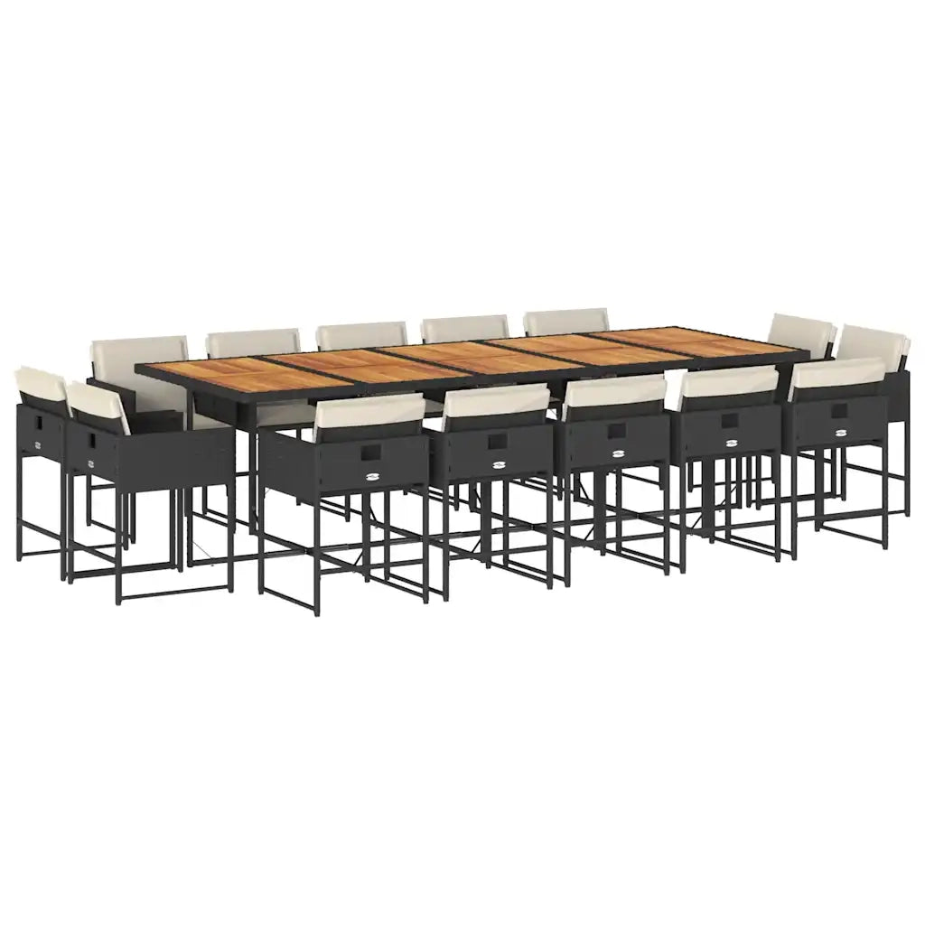 Set da Pranzo da Giardino 15 pz con Cuscini Nero in Polyrattan