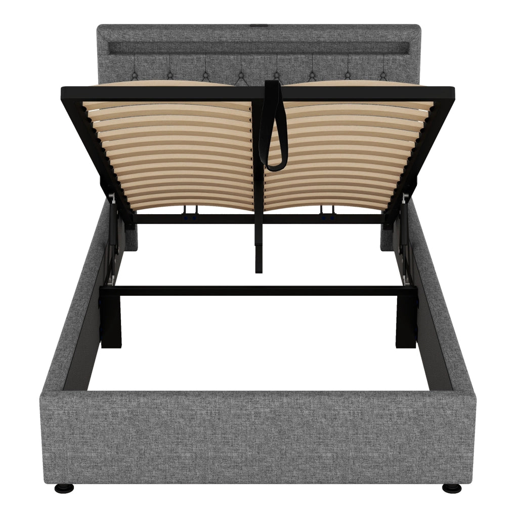 LETTO Imbottito 140x200 cm Grigio con LED, USB e USB-C