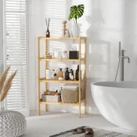 Mobile Multiuso a 4 Livelli Salvaspazio in Bambù per Bagno, Salotto e Cucina, 62x33x112cm, Colore Naturale