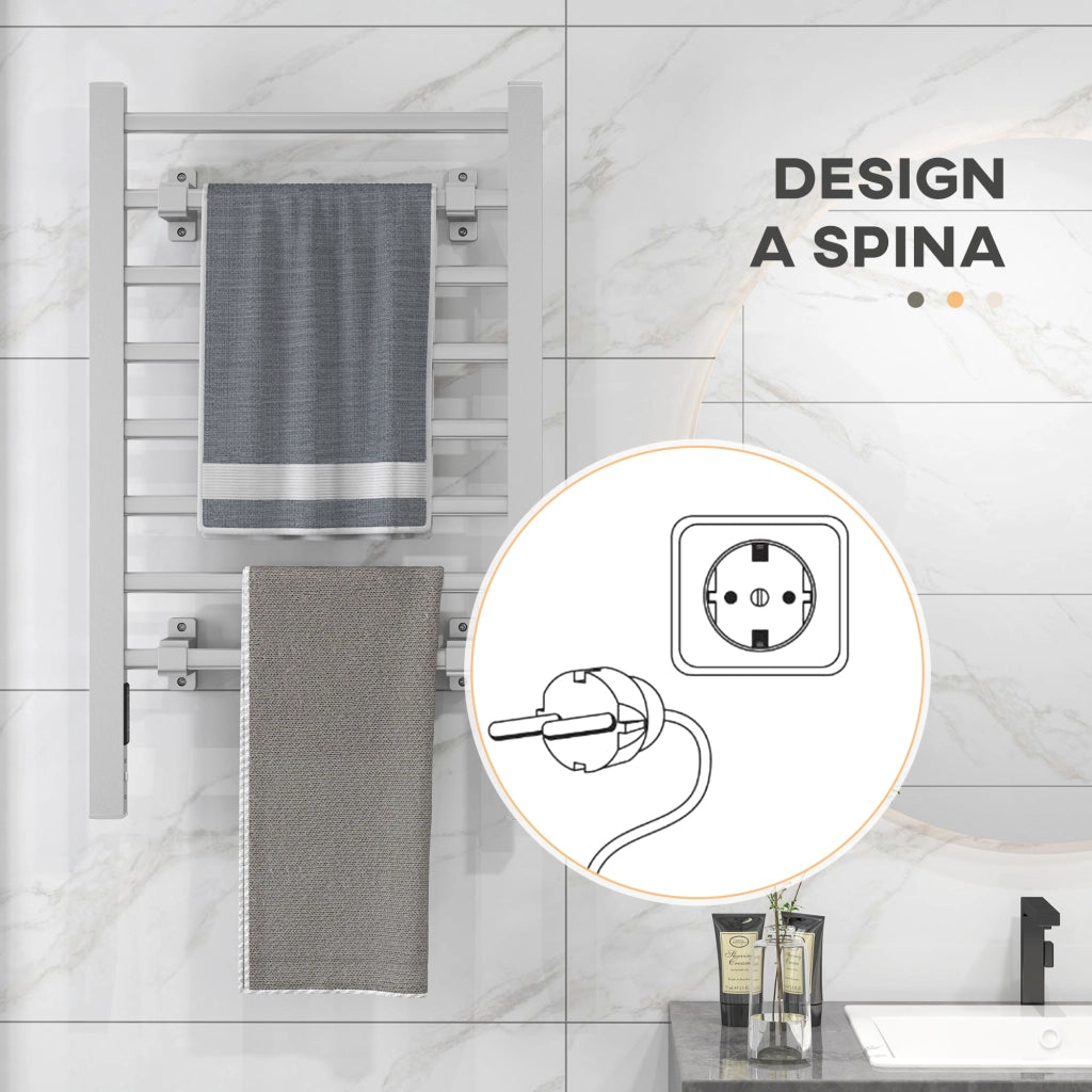 Scaldasalviette Elettrico 150W con Timer ¨C zephmum ¨C Argento 53x35x90 cm