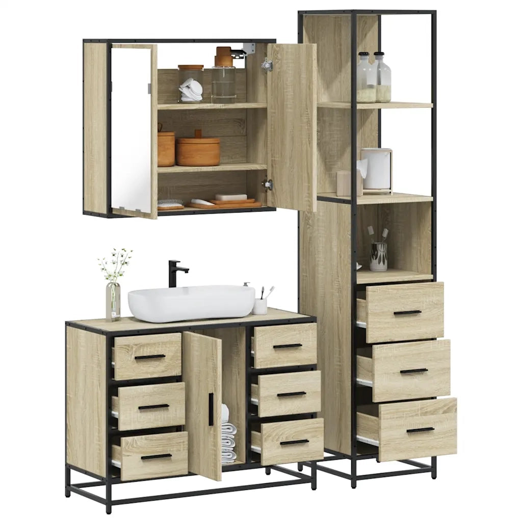 Set Mobili da Bagno 3 pz Rovere Sonoma in Legno Multistrato 3301141