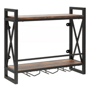Portabottiglie da parete in legno ingegnerizzato 60 x 20 x 55 cm spazio sicuro per 12 bicchieri stile industriale marrone rustico 20_0017661