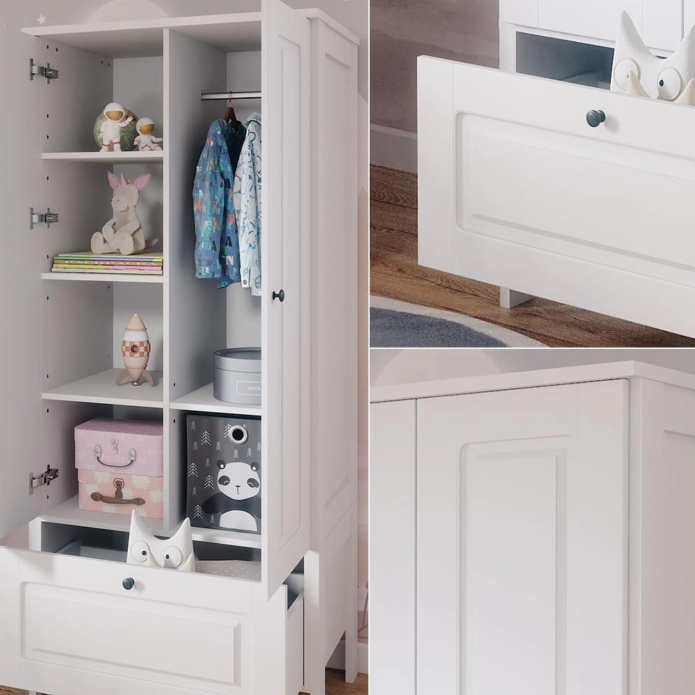 Guardaroba per bambini Ajaton, Bianco, 83.3 x 187 cm, per la conservazione di abbigliamento e accessori per bambini