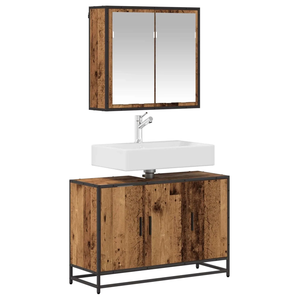 Set di mobili per il bagno con lo scaffale 2 pcs Legno vecchio