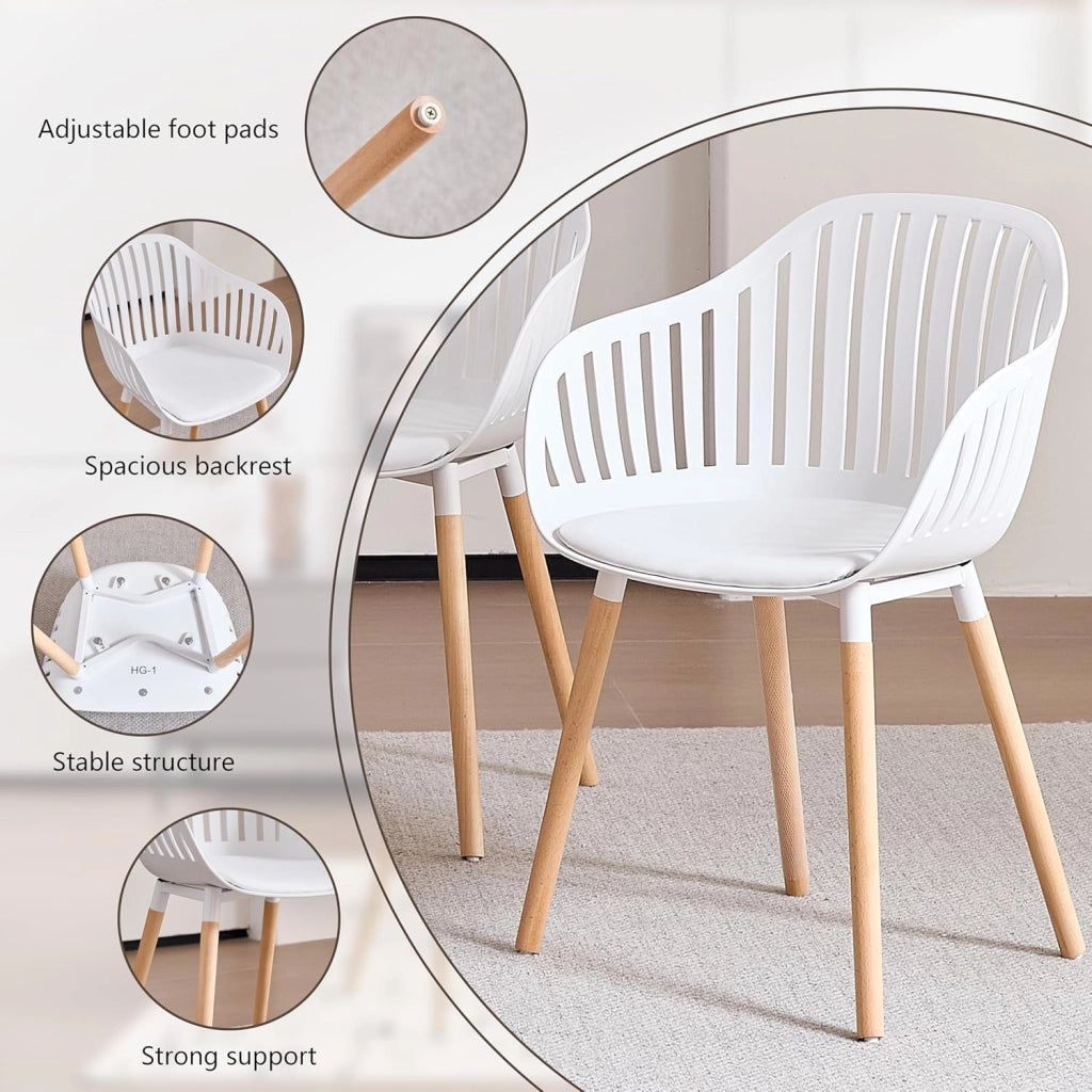 GrandCA HOME Set Tavolo e Sedie da Pranzo Moderno, Tavolo Rotondo da 110CM con 4 Sedie, Gambe in Legno di Faggio, Adatto per Soggiorno, Balcone, Giardino (Bianco)