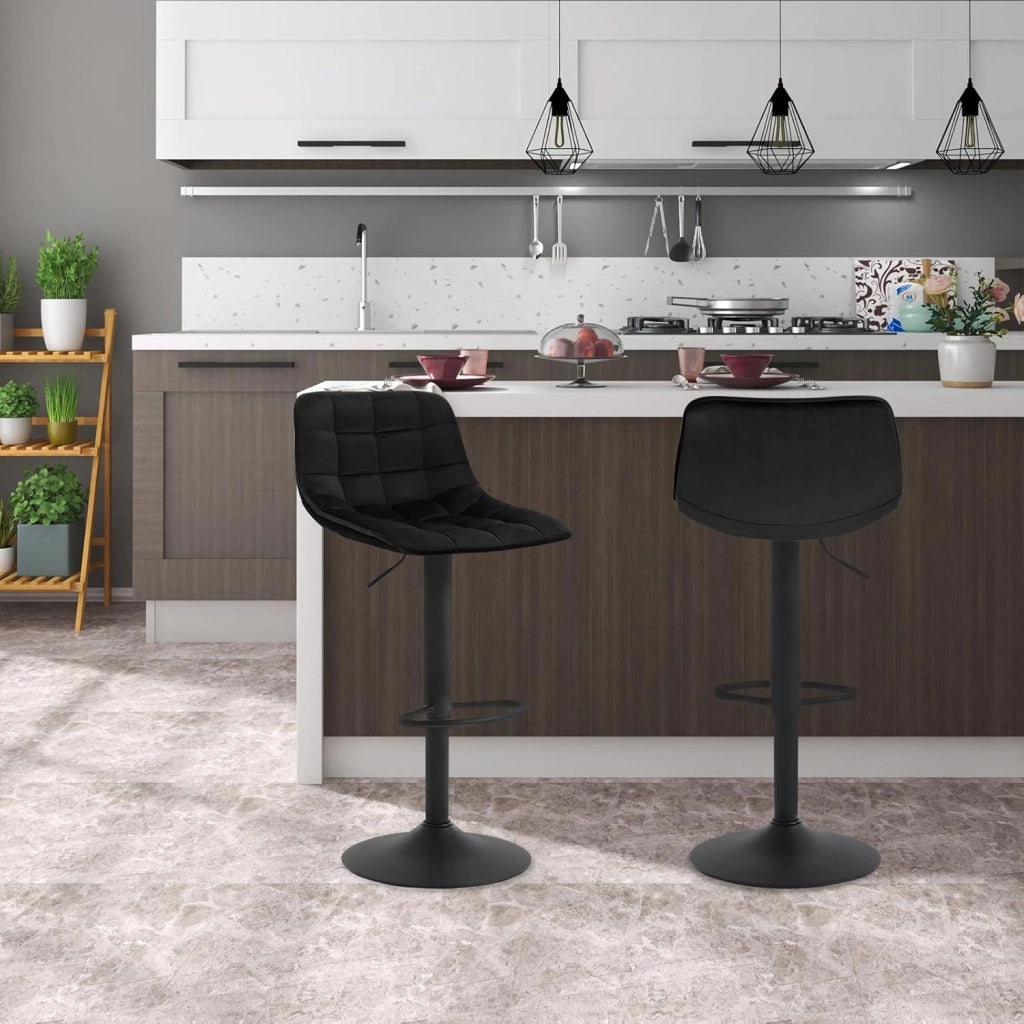 Sgabello Cucina Moderno Sgabello da Bar Girevole con Poggiapiedi, in Velluto Nero BH273sz-1