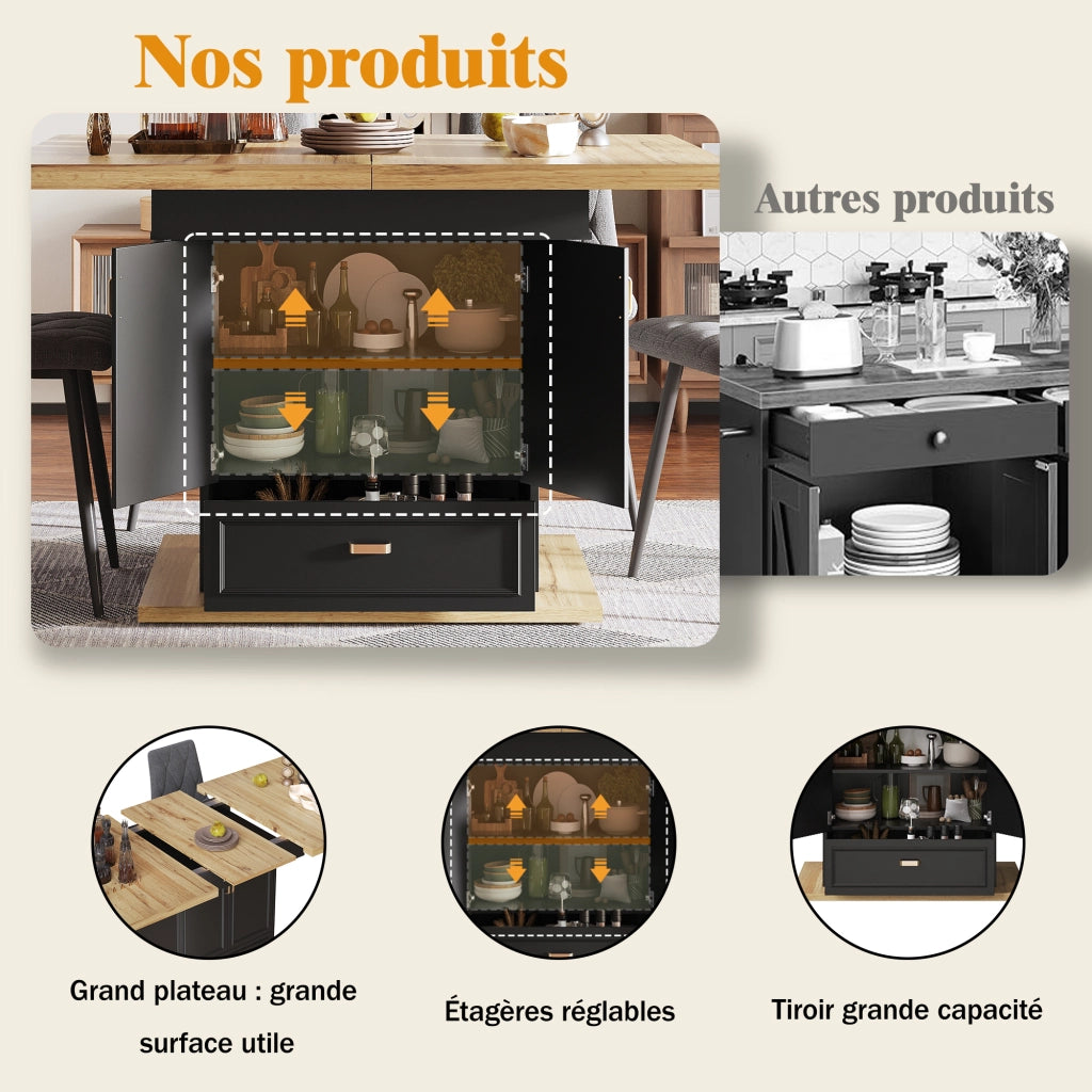 Tavolo allungabile da pranzo con 2 ante, 1 cassetto e ripiani regolabili, per cucina e soggiorno, 110 × 80 × 75 cm