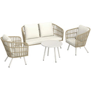Set da giardino in polyrattan con divano 2 posti ¨C zephmum ¨C 4 pezzi, cuscini, colore khaki