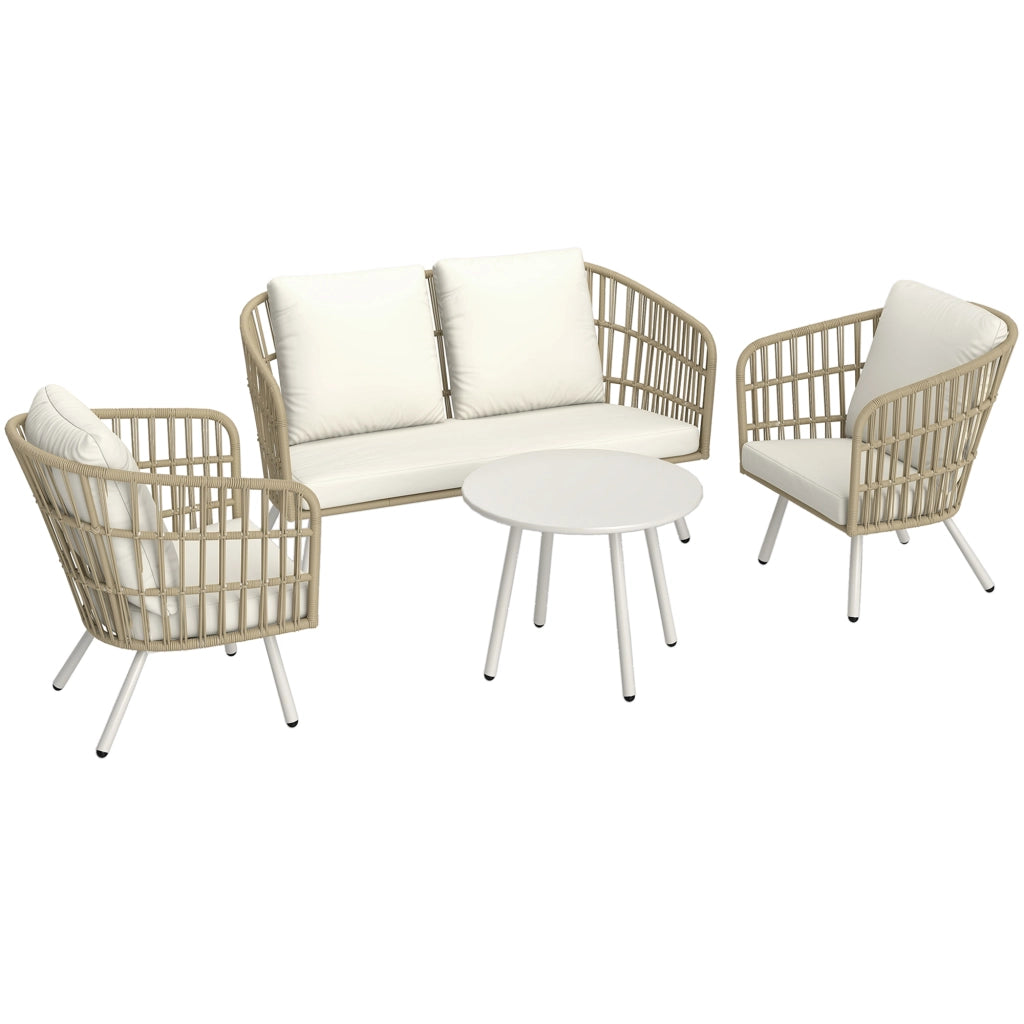 Set da giardino in polyrattan con divano 2 posti ¨C zephmum ¨C 4 pezzi, cuscini, colore khaki