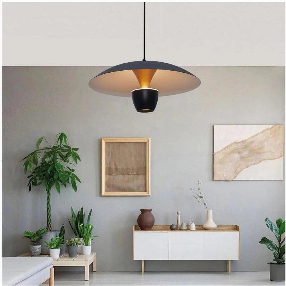 Trade Shop - Lampadario Led A Sospensione Moderno 11w 880lm Bianco Nero Luce Calda Ip20 Lp-64 -