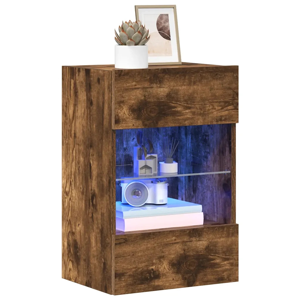 Mobili da parete con luci LED per TV 2pz Rovere Fumo 40x30x60,5 cm 837087