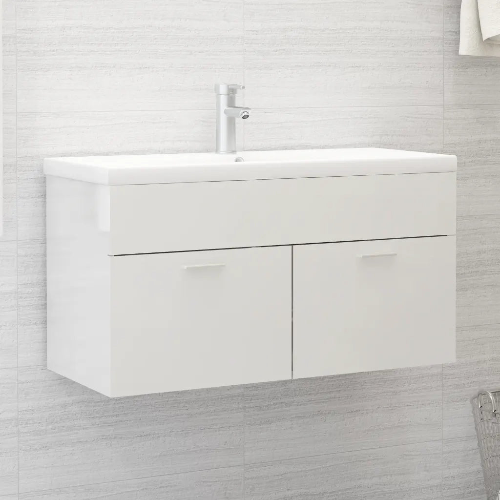 Mobile Lavabo-Armadietto da bagno Bianco Lucido 90x38,5x46 cm in Legno Multistrato