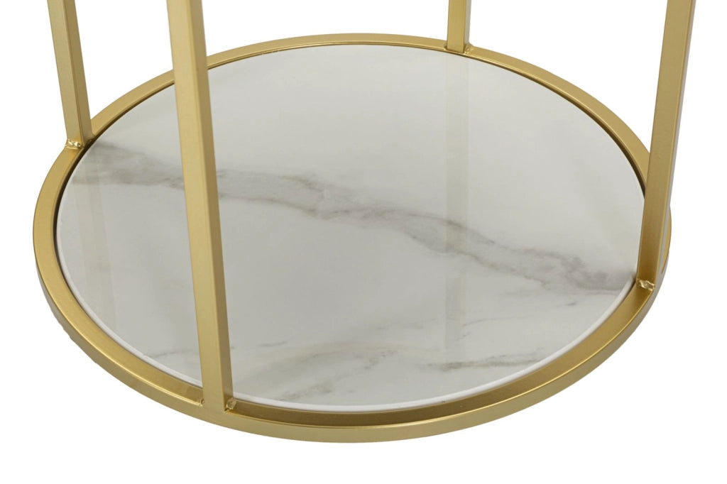 Comodino con cassetto crema, metallo dorato, piano in similmarmo 42x48cm Montpellier