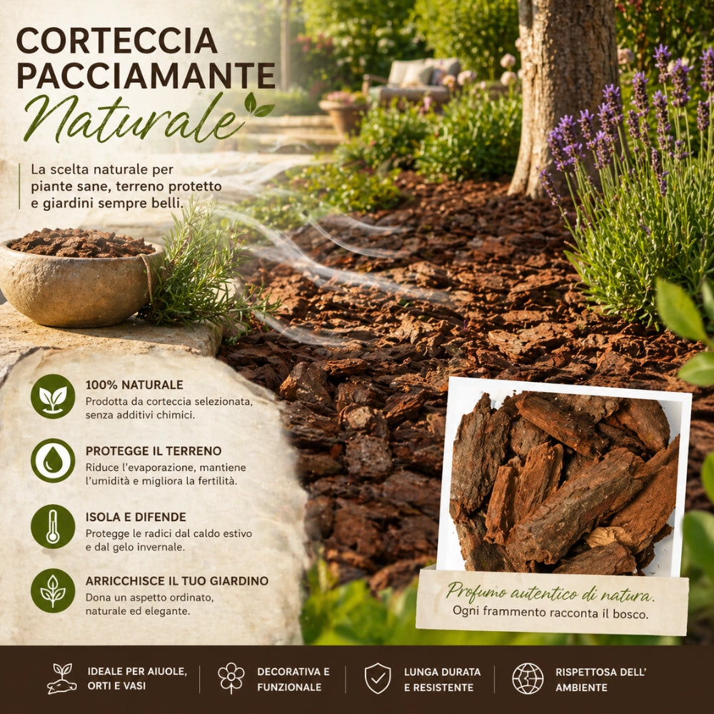 Corteccia pacciamante naturale profumo di bosco per giardini 60 l