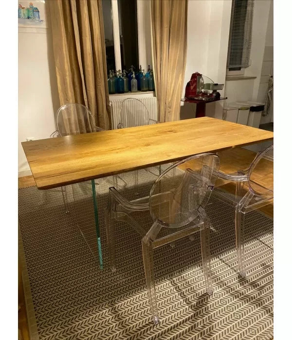 Tavolo fisso in rovere massello nodato spessore 4 cm. misura l.250 p.100 h.75 (1671) - Mobili 2G