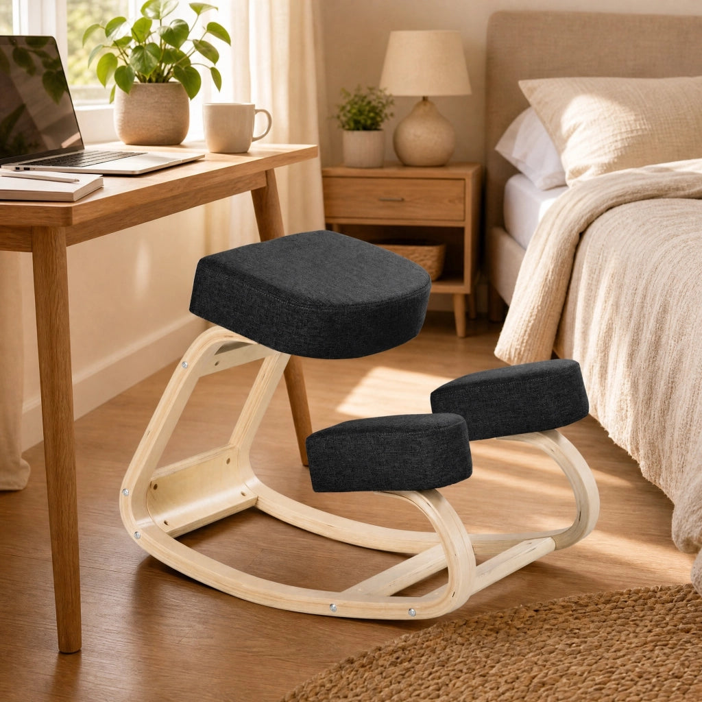 Sedia inginocchiata ergonomica in legno nera