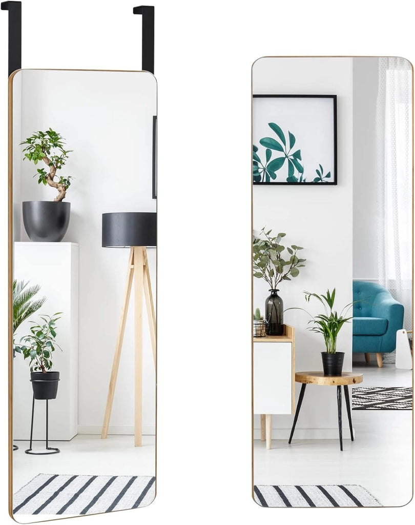 Specchio Figura Intera sulla porta, Specchio Rettangolare da Parete, Specchio Moderno da Trucco da Appendere con 2 Ganci, Ideale per Corridoio Salone Camera da Letto Bagno