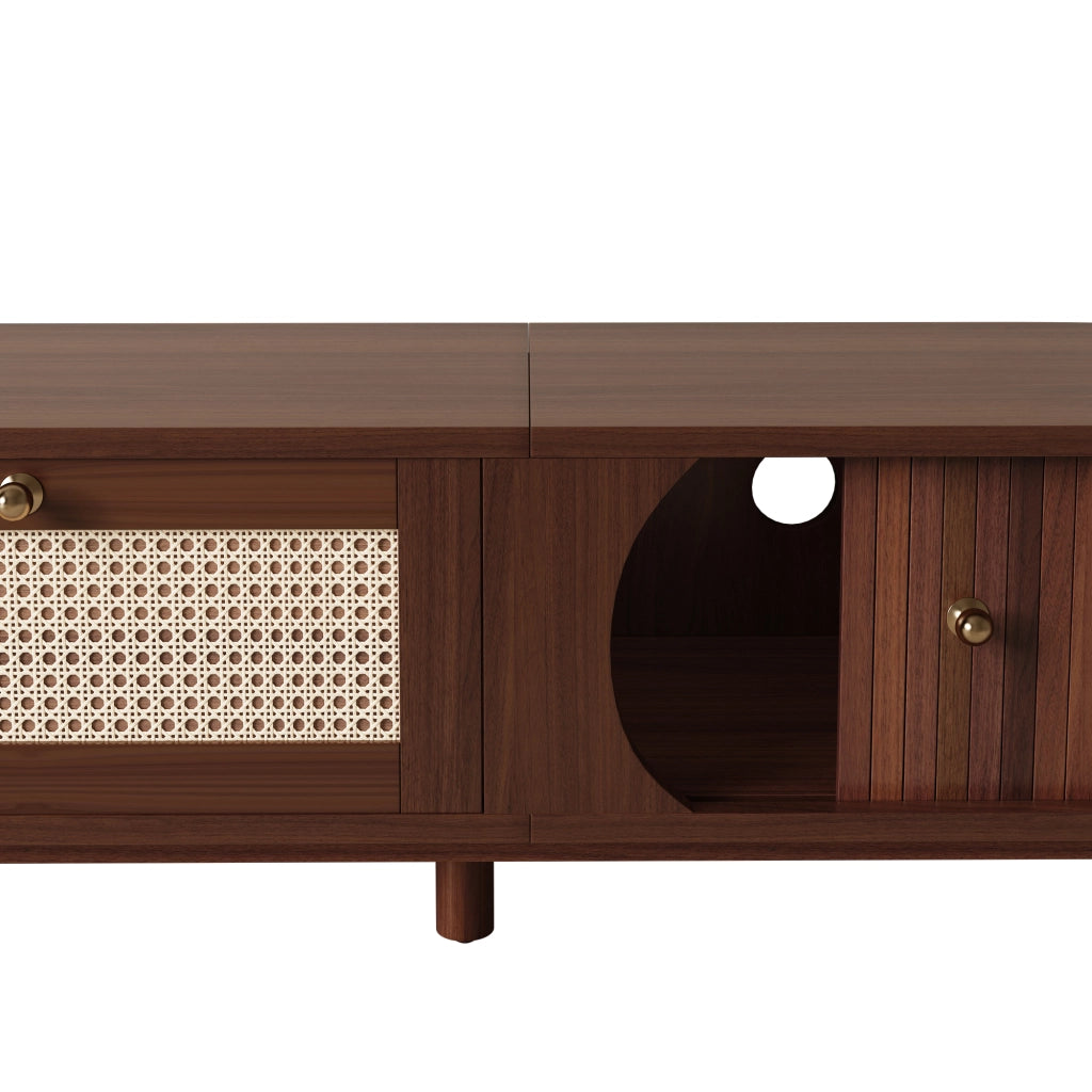 Mobile TV 170x38x39.5 cm; ante scorrevoli e cassetti; truciolare e rattan naturale