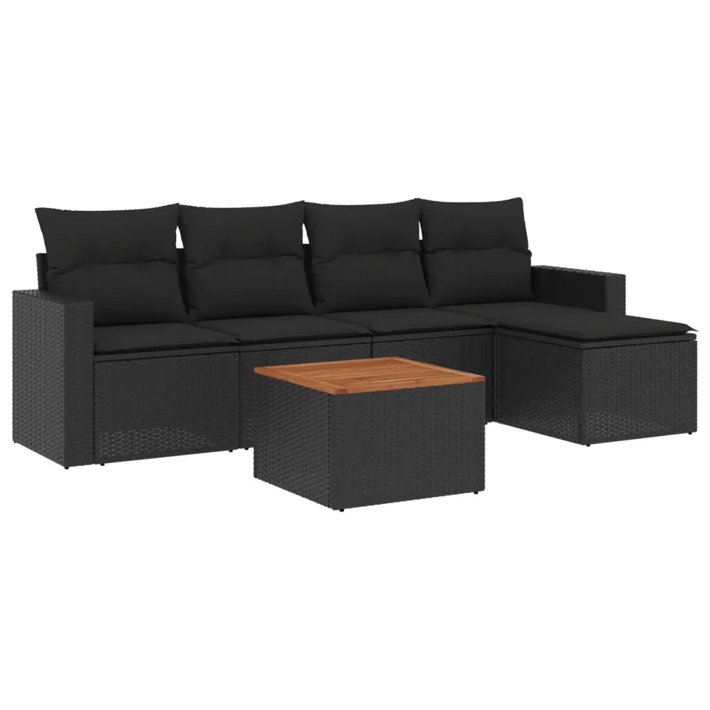 Set Divano da Giardino 6 pz con Cuscini Nero in Polyrattan 3224095